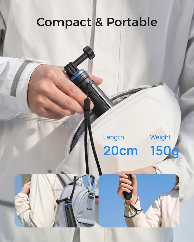 TELESIN 0.1s Auto Open Mini Selfie Stick Tripod for All Action Camera | 65cm/25.5in Tripod for DJI Osmo Action 6 5 Pro 4 3 Nano Pocket 4 3 GoPro HERO 13 12 Black Insta360 Luna Ultra X5 X4 Xtra Edge - Image 7