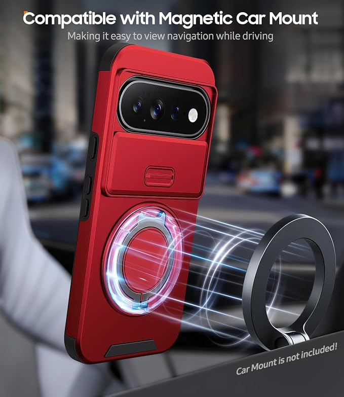 JAME for Google Pixel 10 Pro XL/11 Pro XL Case, Stand & Slide Camera Cover | Ring Holder Kickstand, Screen Protectors, Dual-Layer Shockproof Protective, Magnetic Accessory Friendly Phone Case, Red - Image 6