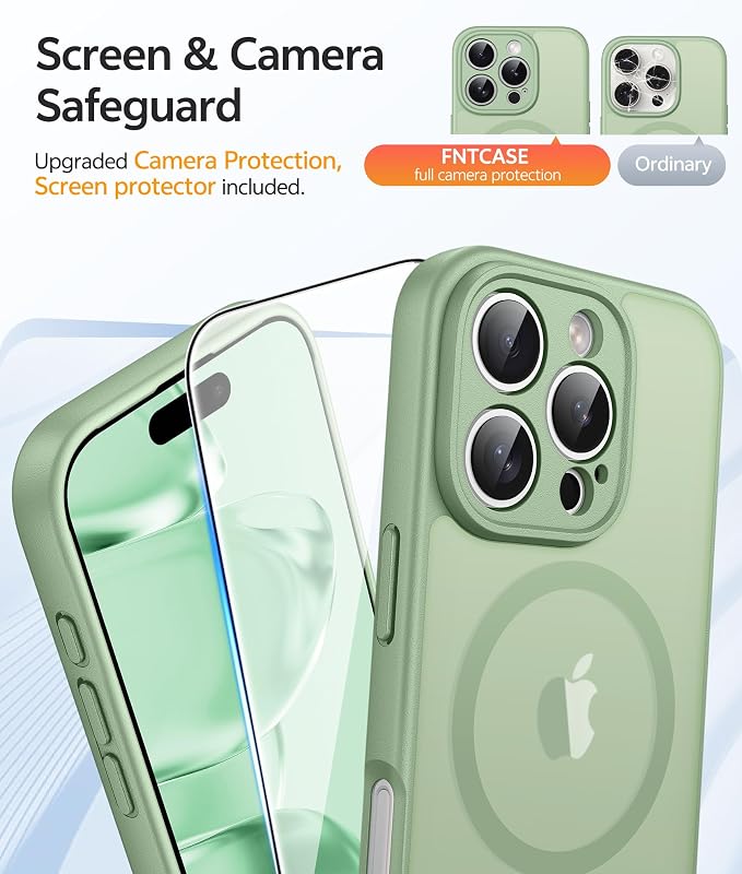 FNTCASE for iPhone 16 Pro Case, Fit for Magsafe, with Screen Protector | Full Camera Protection, Translucent Matte, 14FT Military Grade Drop Proof, Shockproof Protective Phone Cover, Light Moss - Image 4