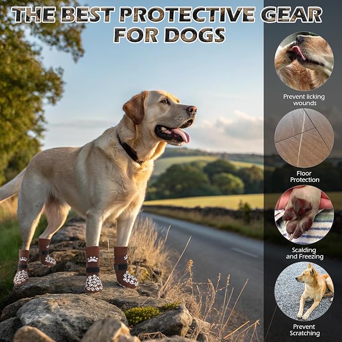 EXPAWLORER Anti Slip Dog Socks to Prevent Licking Paws, Dog Shoes for Hot Pavement, Dog Booties for Small Medium Large Senior Dogs, Traction Control Boots & Paw Protectors for Hardwood Floors Coffee - Image 6