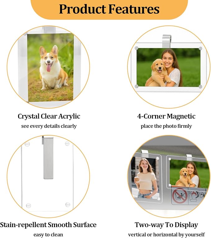 2 Pcs Car Picture Holder,Acrylic Magnetic Personalized Photo Holder,Personalized Picture Frame for Cars, Photo Car Visor Clip,Car Sun Visor Photo Holder - Image 2