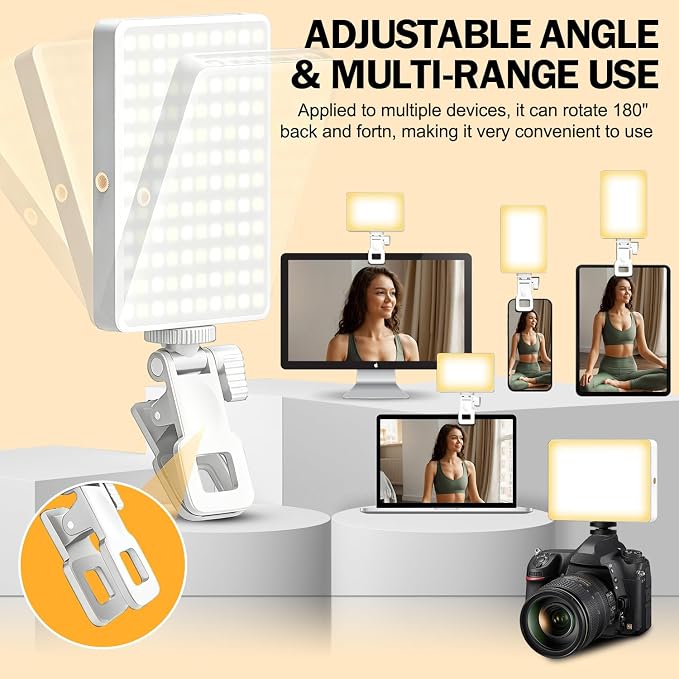 120 LED Selfie Light for iPhone, Portable Phone Light with Clip & Camera Tripod Adapter - 5000mAh Rechargeable, 3 Lighting Modes, CRI 97+ for Video Recording, TikTok, Tripod Mount Rings - Image 7