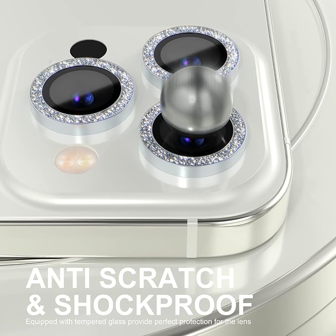 Choiche for iPhone 14 Pro/iPhone 14 Pro Max Camera Lens Protector | Ultra HD, Bling 9H Tempered Glass Camera Cover Screen Protector Metal Ring Decoration Accessories (Glitter-Silver) - Image 3