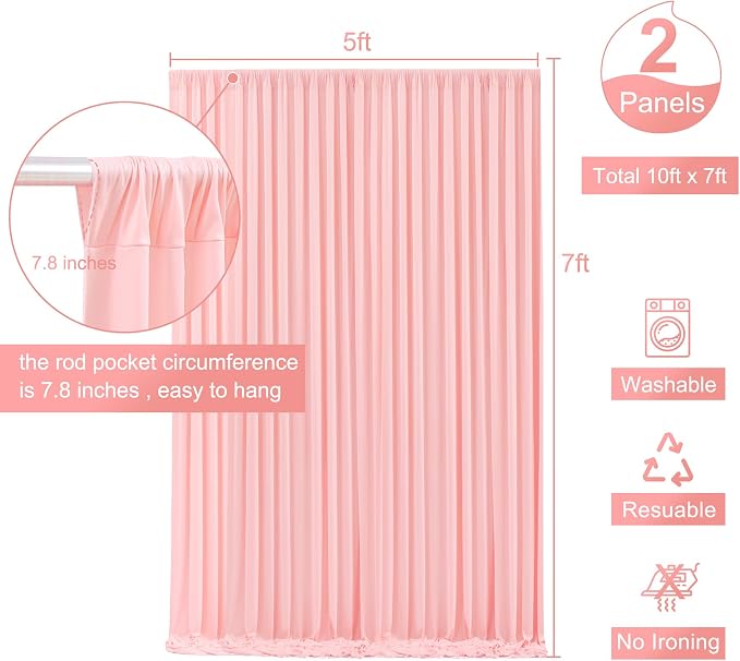 Blush Pink Backdrop Curtain for Parties Baby Shower Wrinkle Free Pink Photo Curtains Backdrop Drapes Fabric Decoration for Wedding Birthday Party 5ft x 7ft,2 Panels - Image 5