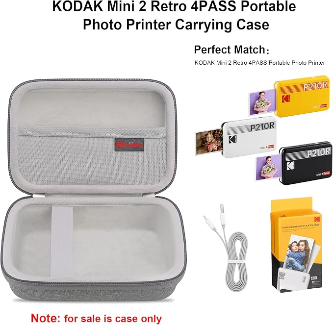 Elonbo Carrying Case for KODAK Mini 2 Retro 2x3” P210R 4PASS Portable Photo Printer/Kodak Mini Shot 2 Retro C210R 4PASS 2-in-1 Instant Digital Camera, Mesh Bag fits Film Cartridge Photo Paper, Grey - Image 2