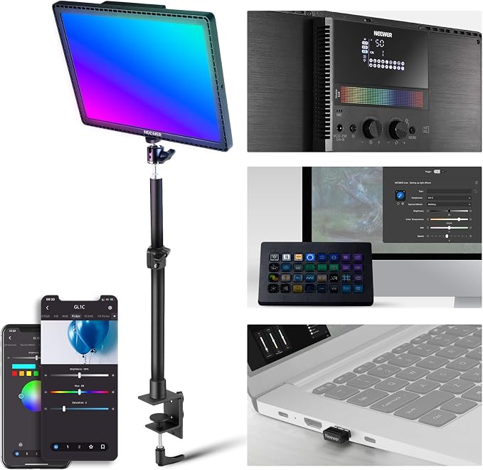 NEEWER GL1C RGB 15.5" Key Light, 48W Edge Lit Soft LED Video Panel Streaming Gaming Lighting with 2.4G PC/Mac iOS/Android APP/WiFi/Stream Deck Control, Touch Bar, 2900K-7000K, Music Sync, 18 Scenes by Neewer