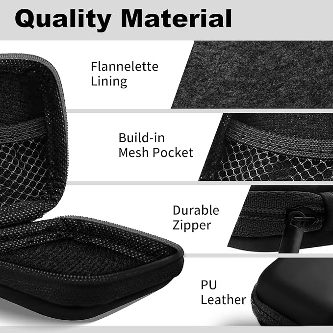 Square + Round Earbud Case Portable EVA Carrying Case Storage Bag Cell Phone Accessories Organizer with Carabiner for Earphone, Earbud, Earpieces, SD Memory Card, Camera Chips,Black - Image 6