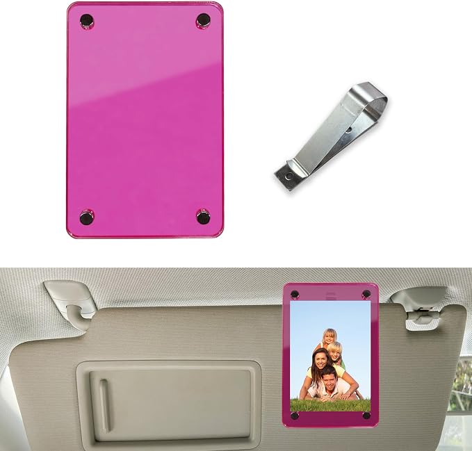 Car Sun Visor Photo Holder, Universal Magnetic Photo Clip, Acrylic Car Visor Decoration Picture Frame, Personalized Car Accessories for Display Your Photographs (Pink) by Unknown