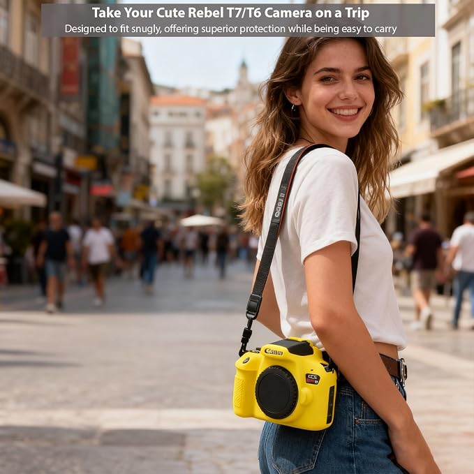Case for Canon EOS Rebel T7 Rebel T6 Camera, Soft Silicone Rubber Protective Camera Case Cover Accessories, Lightweight, Anti-Scratch with Button Marking for EOS Rebel T7 T6 (Yellow) - Image 3