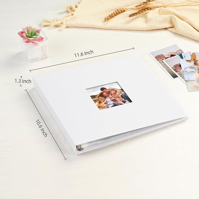 Mublalbum 10x10 Inch 3 Ring DIY Scrapbook Photo Album 40 Pages, White | 3 Ring Binder Scrapbook, Linen Cover, 20 Plastic Sleeves 40 Pages, Memory Book for Wedding, Baby, Family, DIY Projects - Image 2