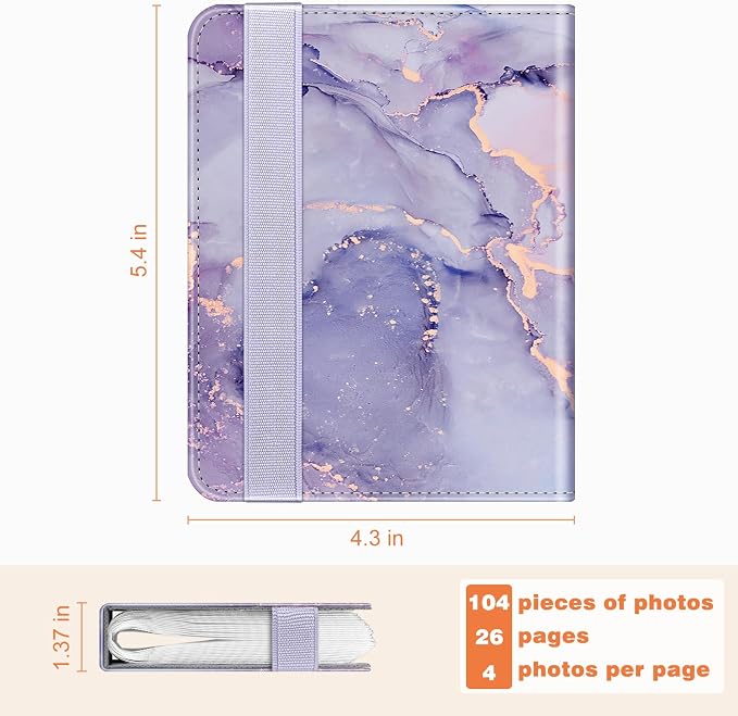 Fintie Mini Photos Album Book for 2x3 Inch Films - 104 Pockets Small Albums | For Fujifilm Instax Mini 13/12/11/99/40/Evo/Se/7+/Liplay Instant Camera, Photos Keepsakes, Kids Memory Book, Lilac Marble - Image 6