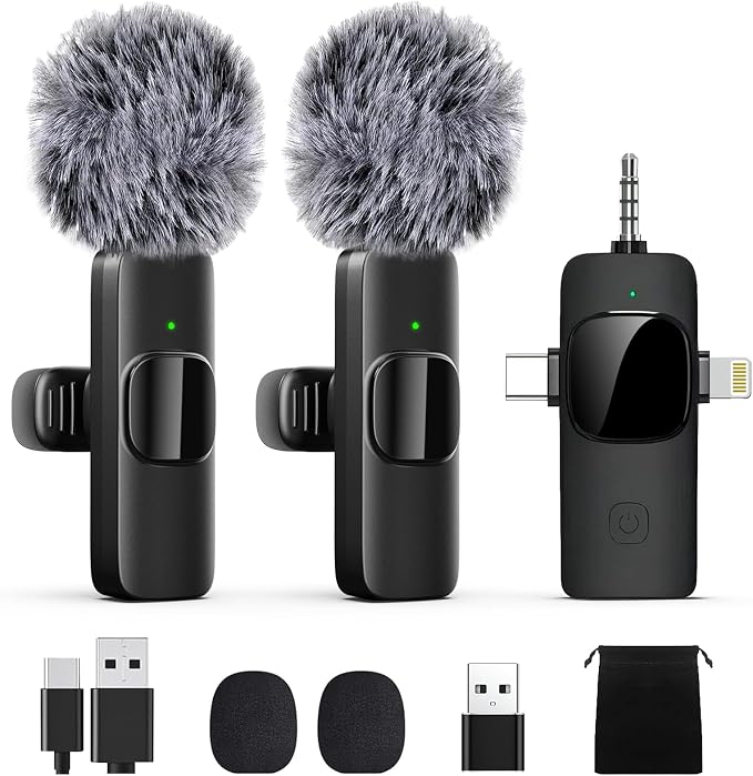 Professional Wireless Lavalier Lapel Microphone for iPhone, iPad, Mini Video Recording Mic for Interview Video Podcast Vlog YouTube & Livestream, Noise Reduction, Plug & Play (3-IN-1 All Devices) by Unknown