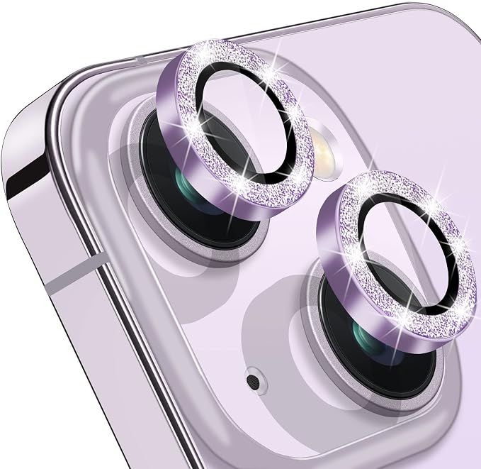 Compatible with iPhone 15 & 15 Plus Camera Lens Protector, Bling Glitter Diamond Lens Cover 9H Tempered Glass Camera Cover Anti Scratch Shockproof Screen Protector Individual Metal Lens Ring - by Hsefo