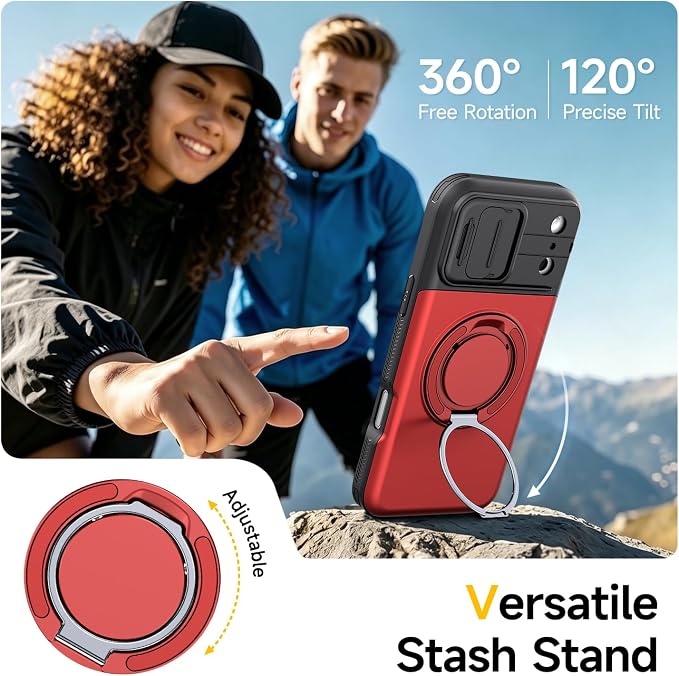 for iPhone 17 Pro Wallet Case with Card Holder Slide Camera Cover Ring Stand Kickstand Heavy Duty Protective Case with Screen Protector for iPhone 17 Pro (Red) - Image 4