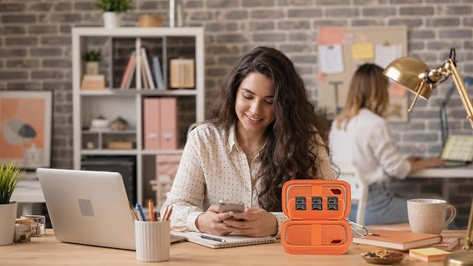 Comecase Dual SSD Case for SanDisk Extreme Portable SSD and Extreme PRO | Holds 2 Drives & 12 SD Cards, Elastic Strap Fit 500GB/1TB/2TB/4TB/8TB, Cable Groove & Carabiner for Travel, Orange, Box Only - Image 9