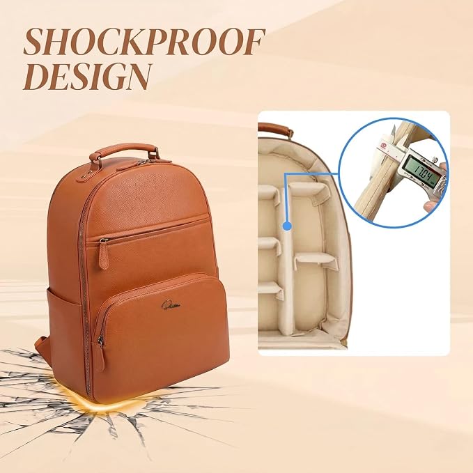 Camera Backpack Classic PU Leather for DSLR, Professional Camera Bag for Photographers with 15 Inch Laptop Compartment Large 20L - Image 4