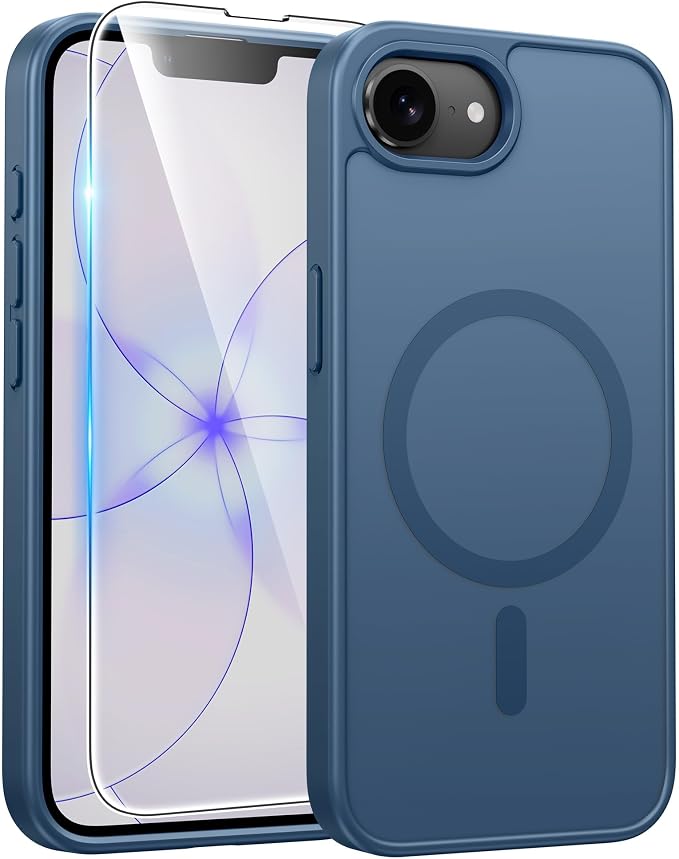 FNTCASE for iPhone 17e/ iPhone 16e Case, Fit for Magsafe, Screen Protector | Matte Magnetic Back, 14FT Military Grade Drop Protection, Shockproof Protective Phone Cover, Full Blue by FNTCASE