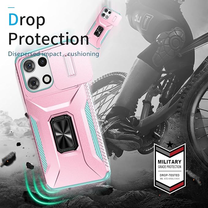 for Moto G 5G 2025 Case,with Sliding Camera Lens Cover,HD Screen Protector,360° Rotating Ring Kickstand,AYMECL Military-Grade Shockproof Protective Cover for Motorola Moto G 5G 2025,Pink+Turquoise - Image 7