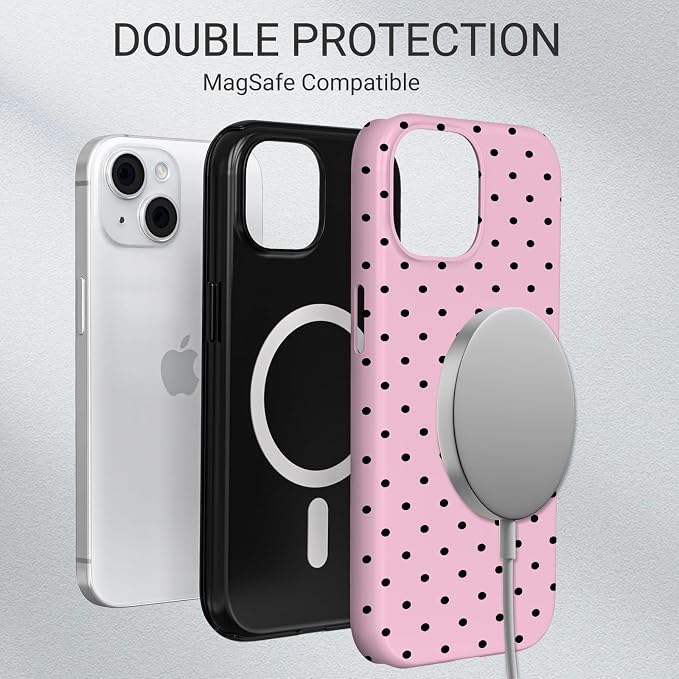 TPU Phone Case for iPhone 15, MagSafe Wireless Charging Compatible, Shockproof Slim Fit Protective Cover with Anti-Yellowing & Raised Camera Protection (Polka dot 4, iPhone 15) - Image 6