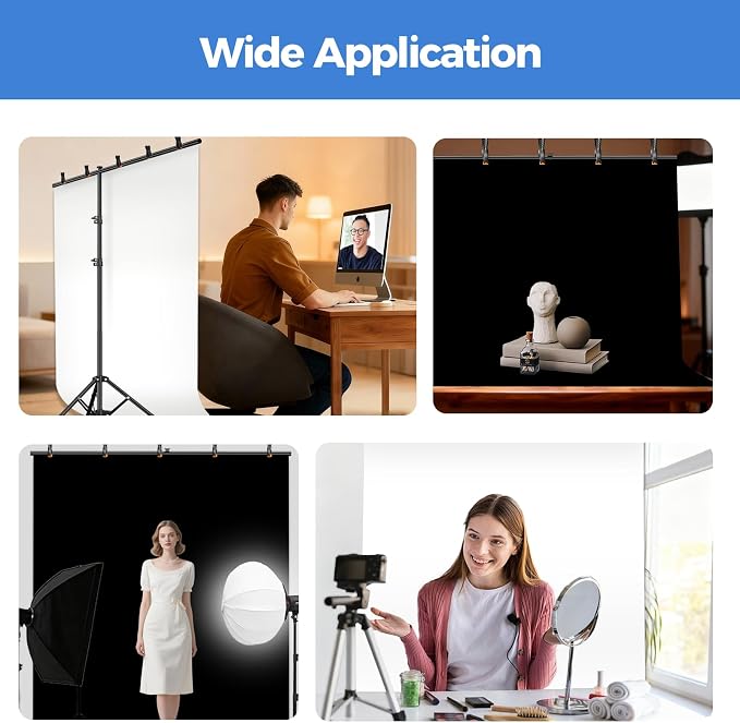 Emart 6.5x5ft 2in1 Black&White Photo Backdrop Stand Kit with T-Shape Stand | Reversible 2-in-1 backdrop, black and white sides for diverse shooting needs - Image 6