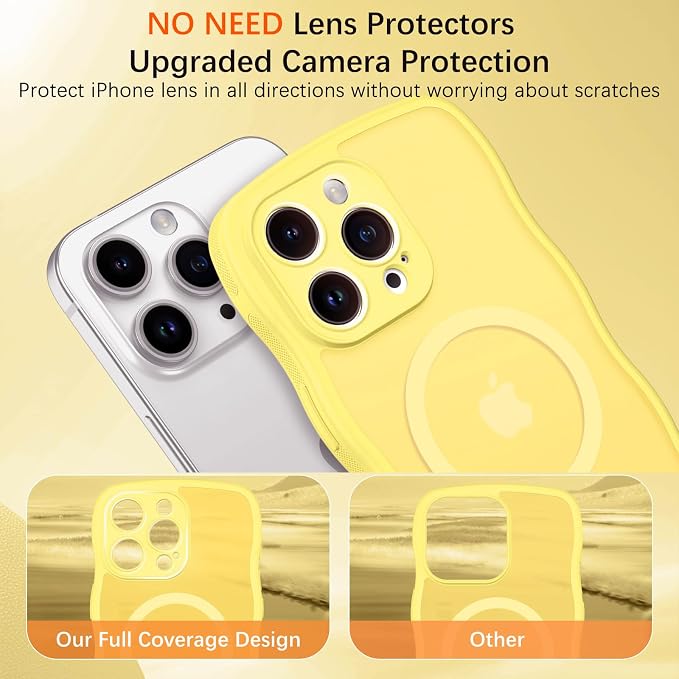 BENTOBEN Magnetic for iPhone 15 Pro Max Case, Cute Wavy [Full Camera Protection][Compatible with MagSafe] Matte Anti-Slip Bumper Women Men Boys Protective Cover for 15 ProMax 6.7", Yellow - Image 3