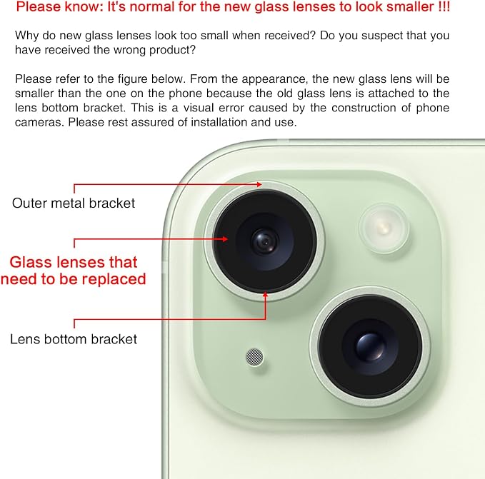 2PCS ASDAWN Back Rear Camera Lens Glass Replacement for iPhone 15 6.1-inch and 15 Plus 6.7-inch with Pre-Installed Adhesive, Back Lens Glass with Installation Manual + Repair Tool Set - Image 5