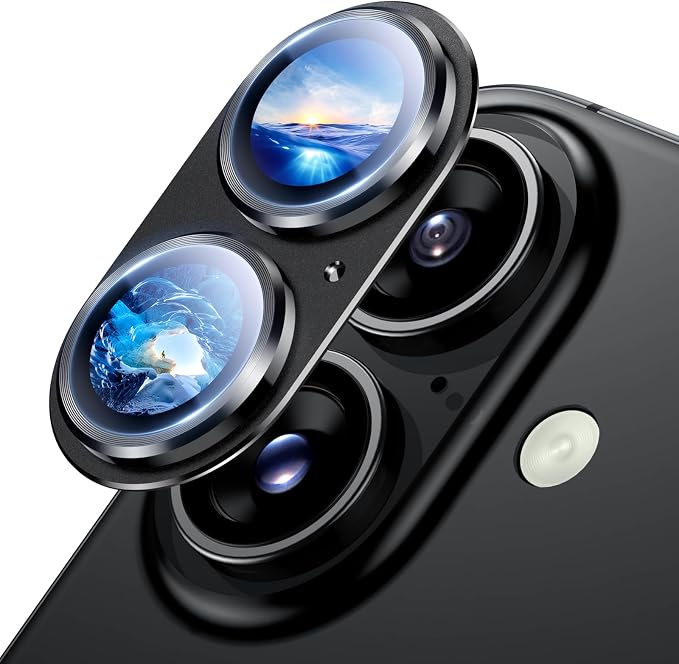 Uyiton for iPhone 16 / iPhone 16 Plus Camera Lens Protector | Not Easy to Break, Strong Adsorption, Case-Friendly, Metal 9H Sapphire Glass Rear Camera Screen Cover, Black Titanium by Uyiton