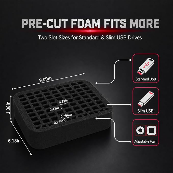Comecase USB Flash Drive Case, Holds 85 USB Drives and 25 SD Cards | Pre-Cut Foam Stores 85 USB & 25 SD Cards; EVA Hard Shell, Black, X-Large, Case Only - Image 3