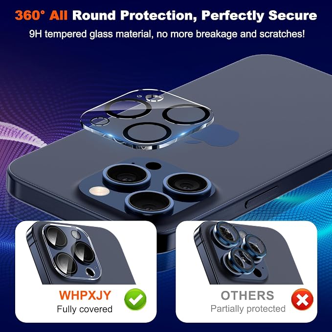 WHPXJY for [3 Pack] Camera Lens Protector for iPhone 15 Pro /15 Pro Max Ultra HD Tempered Glass Lens Protector, Anti Scratch, Strong Adhesion, Easy to Install, Case Friendly Camera Screen Cover - Image 2