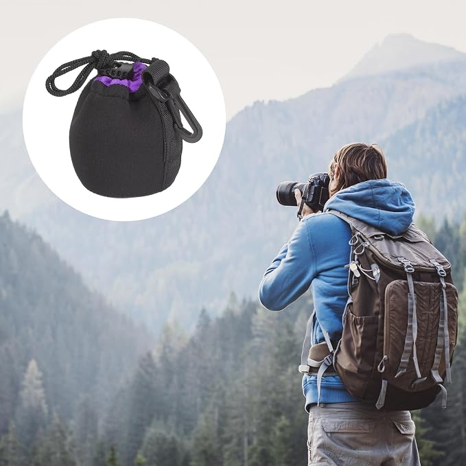 PATIKIL Camera Lens Bag, 2.8" IDx3.9 H Drawstring Lens Pouch with Thick Protective Neoprene, Lens Case for DSLR Camera Lens, Water Coffee Cups, Black, Purple - Image 7