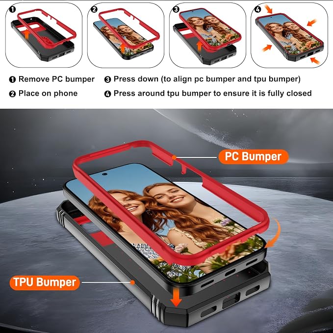 Gritup for Google Pixel 10 Pro XL Case with Screen Protector*2, Magnetic Stand & Slide Camera Cover, Shock Proof Military-Grade Phone Case, Red+Black - Image 4