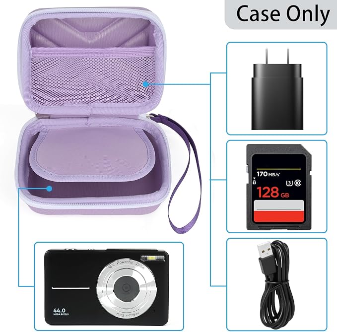 Digital Camera Case for AbergBest 21 Mega Pixels 2.7" LCD Rechargeable HD/Kodak Pixpro/Canon PowerShot ELPH 180/190/Sony DSCW800/DSCW830 Cameras, Travel Carrying Protective Case for Camera- Purple - Image 3