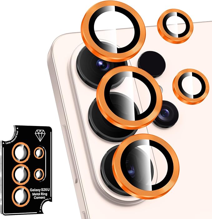 for Samsung Galaxy S26 Ultra Camera Lens Protector, Individual Metal Ring Tempered Glass Lens Cover, [Strong Adsorption] Scratch Resistant Ultra-Thin HD Clear Lens Cover, 1 Set-Orange by Btscase
