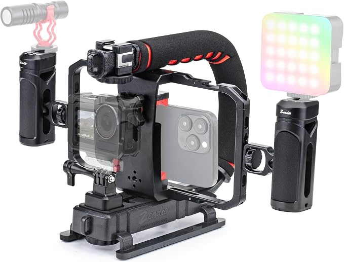 Zeadio Professional Video Rig Stabilizer Kit, Handheld Stabilizer with Aluminum Phone Cage, Action Camera Adapter, Compatible with Phones DSLR Camera for Vlogging YouTube TikTok Filmmaking etc by Zeadio
