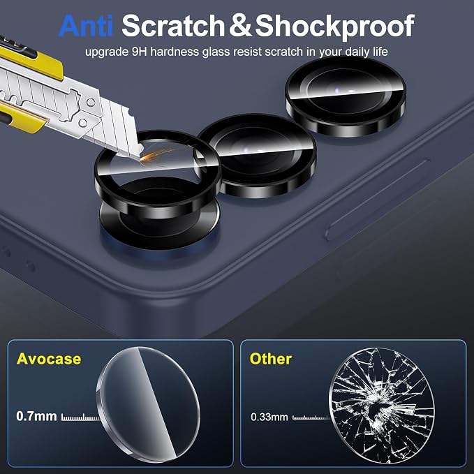 for Samsung Galaxy S25 Plus Camera Lens Protector, Individual Metal Ring Tempered Glass Lens Cover, [Strong Adsorption] Scratch Resistant Ultra-Thin HD Clear Lens Cover, 1 Set-Black Ring - Image 3