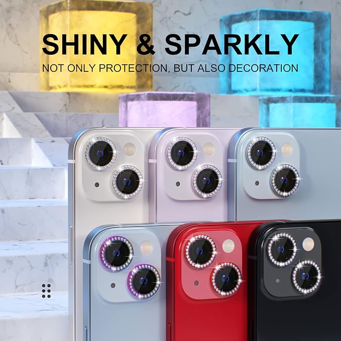 Choiche for iPhone 14/14 Plus Camera Lens Protector Bling, Diamond-Purple | Ultra HD, 9H Tempered Glass Camera Cover Screen Protector Metal Individual Ring Decoration Accessories, 2-Lens, 6.1/6.7-inch - Image 7