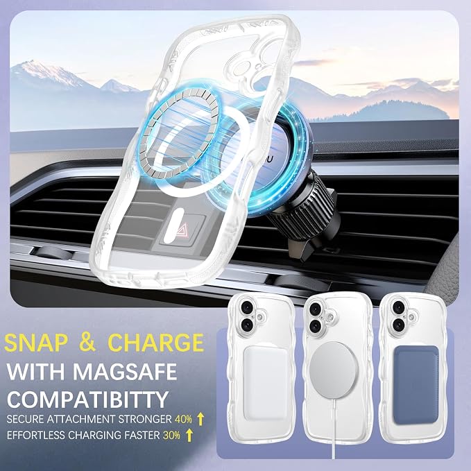 BENTOBEN Magnetic for iPhone 17 Case, Cute Wavy Full Camera Protection [Compatible with MagSafe] Translucent Matte Anti-Slip Bumper Women Girls Boys Protective Cover for 17 6.3", Clear White - Image 3