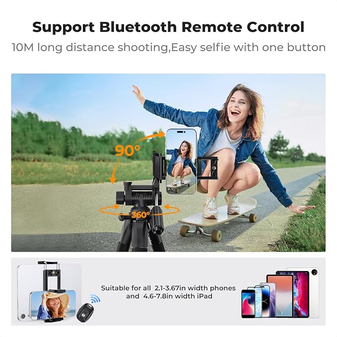 K&F CONCEPT 75" Aluminum Camera Tripod, Lightweight and Compact for Travel | Compatible with Canon Nikon DSLR Camera, Cellphone Clip and Remote Control for Shooting and Video Recording S255A3+BV01 - Image 7