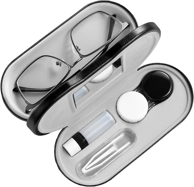 AITIME 2 in 1 Contact Lens and Glasses Case Combo,Contact Travel Case Kit | Double Sided Eye Contact Case with Remover Tool,Storage Organizer Accessories,Cute Eyeglasses Case with Contact Holder by AITIME