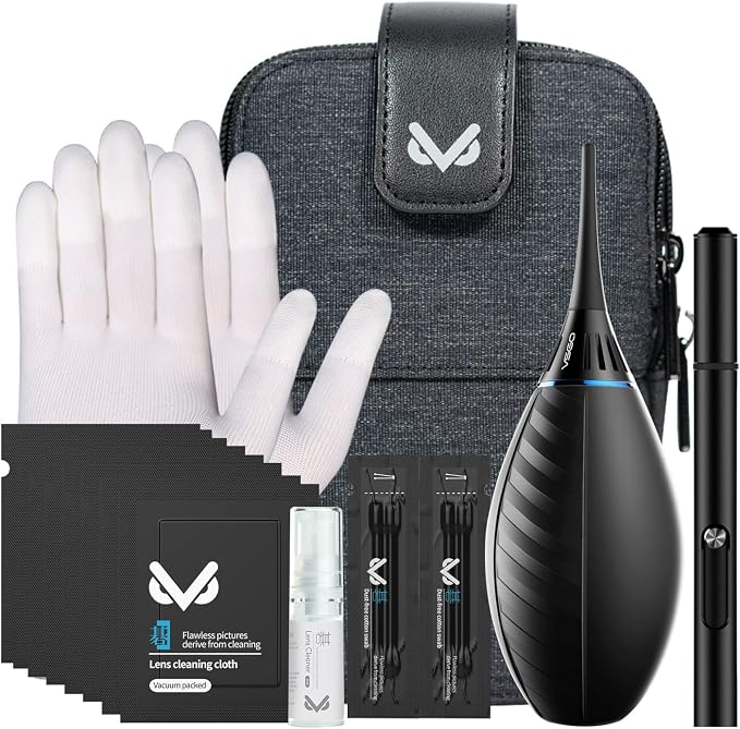 VSGO Professional Camera Cleaning Kit with Portable Bag Air Blower Lens Cleaning Pen Spray Cotton Swab Cloth Compatible with Canon, Nikon, Sony DSLR Cameras and Sensitive Electronics Bundle(VS-A3E) by VSGO
