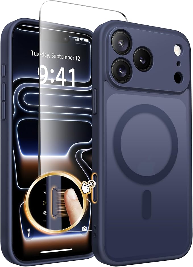 CAPRARO for iPhone 17 Pro Case, Compatible with MagSafe | Upgraded [Full Camera Protection] Protective Translucent Matte Women Girl Magnetic Phone Case Cover, Dark Blue by CAPRARO