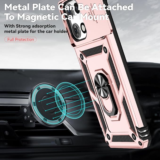 for Motorola Moto G 2025 / Moto G 2026 / Moto G Play 2026 Case, with Slide Camera Cover HD Screen Protector [Military Grade 16ft. Drop Tested] Ring Holder Kickstand Protective Phone Case, Rose Gold - Image 3