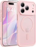 FNTCASE for iPhone 17 Pro Case, Fit for Magsafe, Screen Protector | Full Camera Protection, Translucent Matte, 14FT Military Grade Drop Proof, Shockproof Protective Phone Cover, Light Pink by FNTCASE