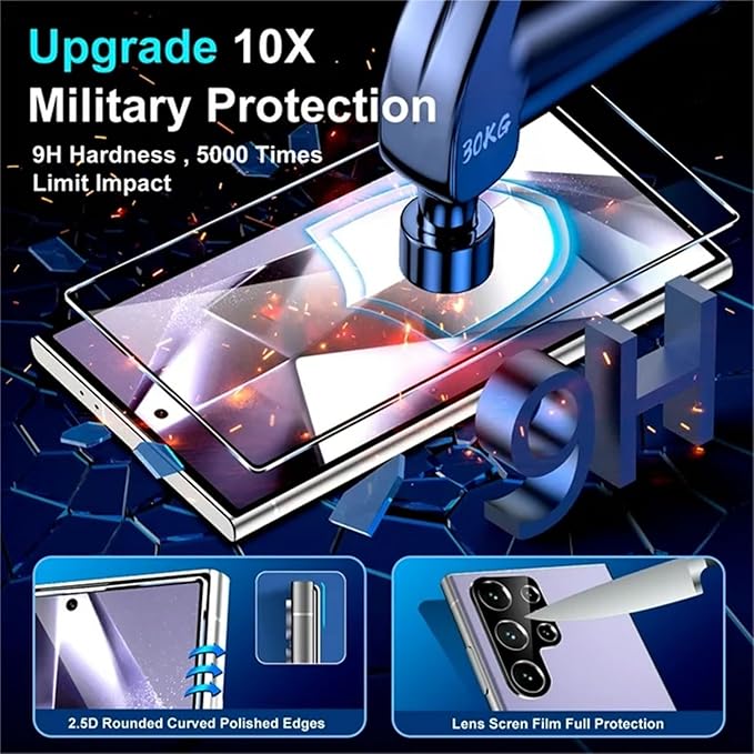 XDesign [2+2 Pack Galaxy S24 Ultra Screen Protector, 9H Tempered Glass Scratch Resistant, Ultrasonic Fingerprint Support, For Samsung Galaxy S24 Ultra 5G 6.8 Inch Glass Screen Protector - Image 3