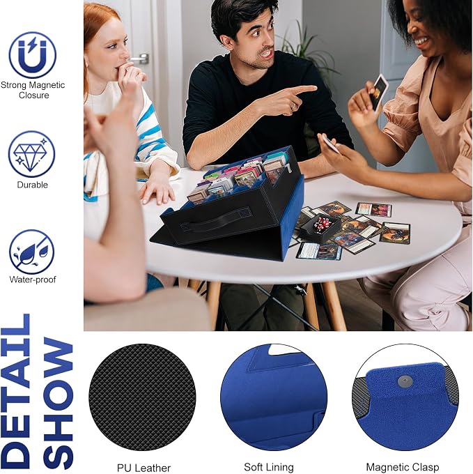 4-Row Trading Card Storage Box, Holds 3200+ Cards [US Patent], Black & Blue | Large Capacity, Portable Handle & Display Windows, Compatible with MTG, Commander, Sports Cards and Other Standard TCG Cards - Image 7
