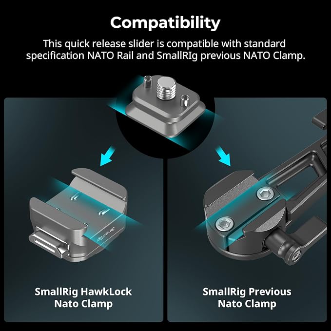SmallRig HawkLock H21 QR Mount Plate Dual-Directio NATO Rail | Anti-Deflection 1/4"-20 Screw, holds up to 11lb for cameras, monitors, action cameras - Image 6