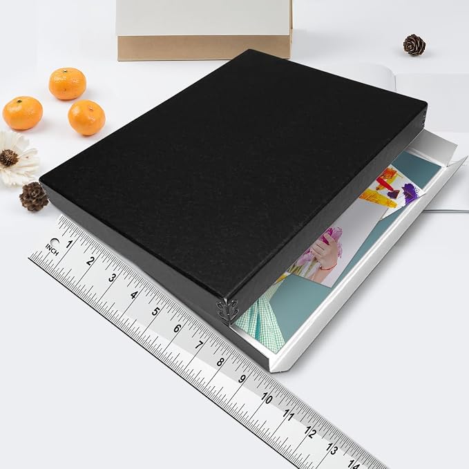 Lineco Drop Front Archival Storage Box, 9.75x12.75x1.5 in, Black, 2 Pack | Acid-Free with Metal Edge, Preserves Picture Longevity, Organize Photos, Newspapers, Prints, Documents, Crafts, DIY - Image 4