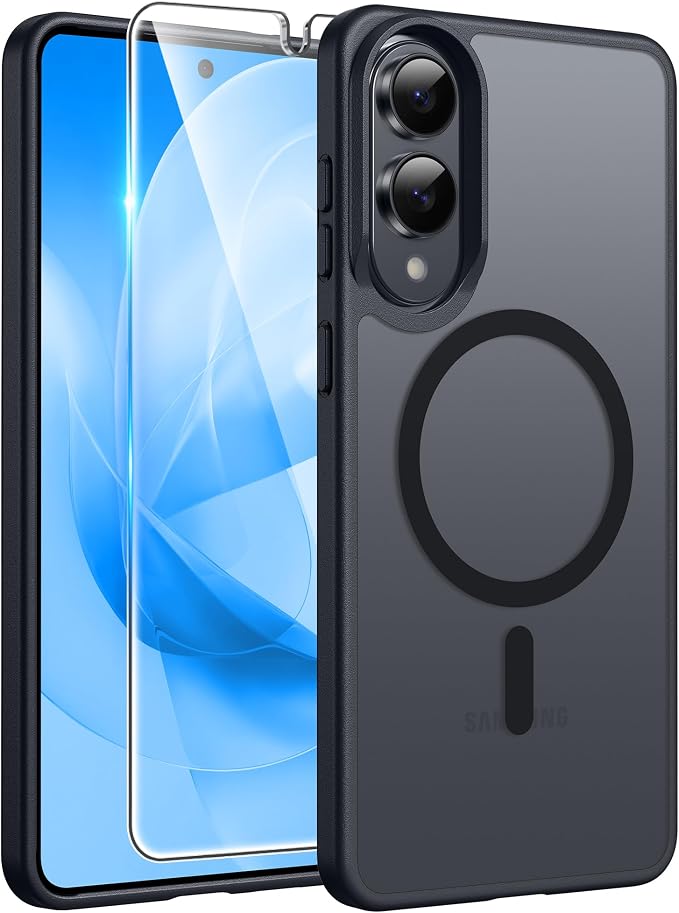 FNTCASE for Samsung Galaxy S25 Edge Case, Fit for Magsafe, Screen Protector | Translucent Matte Magnetic Back, 14FT Military Grade Drop Protection, Slim Shockproof Protective Phone Cover, Black by FNTCASE