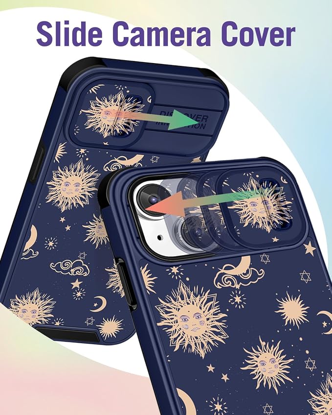 Buleens for iPhone 13 Case 6.1 Inch - with Ring Stand & Camera Cover Aesthetic Cute Designed for Women Girls Sun Moon Stars for Phone Case for iPhone 13 Compatible with Magsafe - Image 3