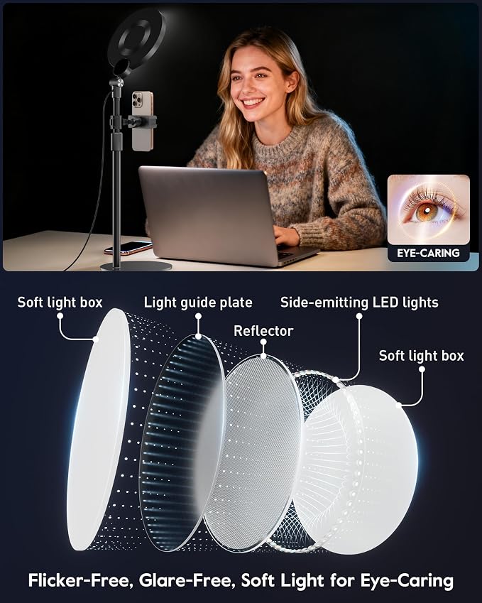 Desk Ring Light with Stand for Computer, 30 Modes Video Conference Lighting | Adjustable Desk Light for Video Recording, Zoom Lighting for Computer, Webcam, Podcast, Calls, Home Office, CRI 97.8 - Image 4